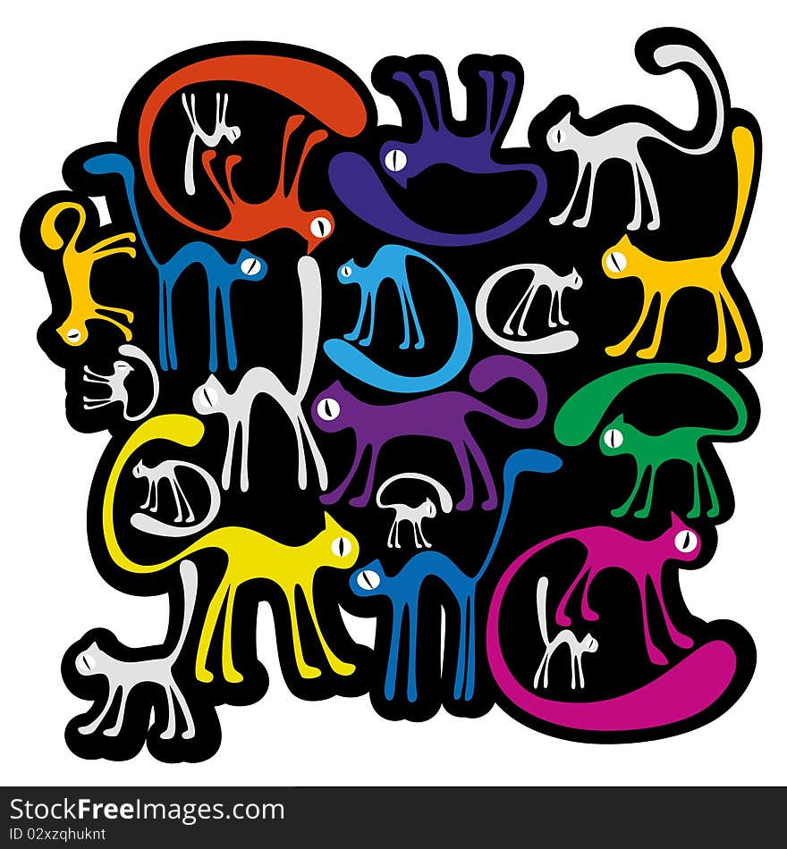 White background with colorfull cats