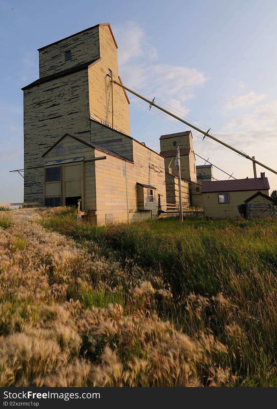 Old wood cribbed grain elevator  found in the Alberta, Canada prairies. Old wood cribbed grain elevator  found in the Alberta, Canada prairies