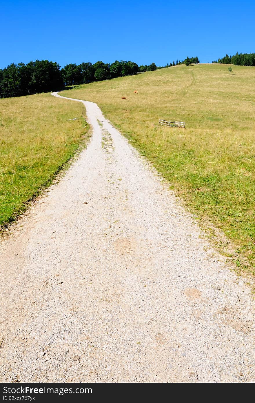 A gravel road on the grassland of the Reisalpe in Lower Austria. A gravel road on the grassland of the Reisalpe in Lower Austria