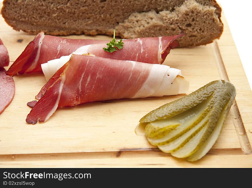 Raw ham and gherkin