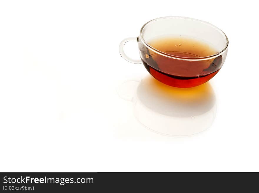 Cup of tea on white background