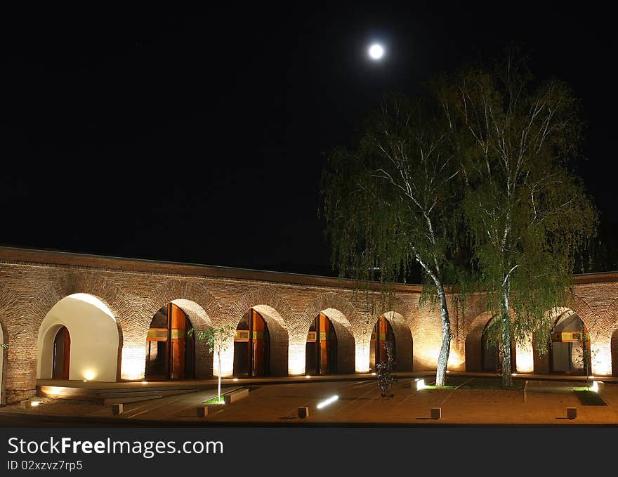 Illuminated ancient building