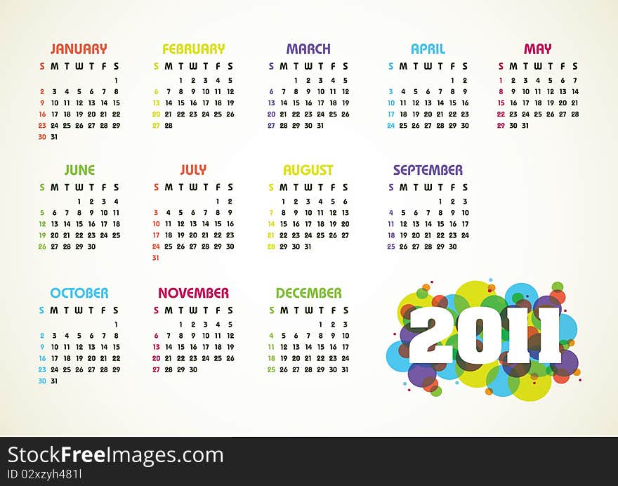 Horizontal color vector calendar for 2011 year