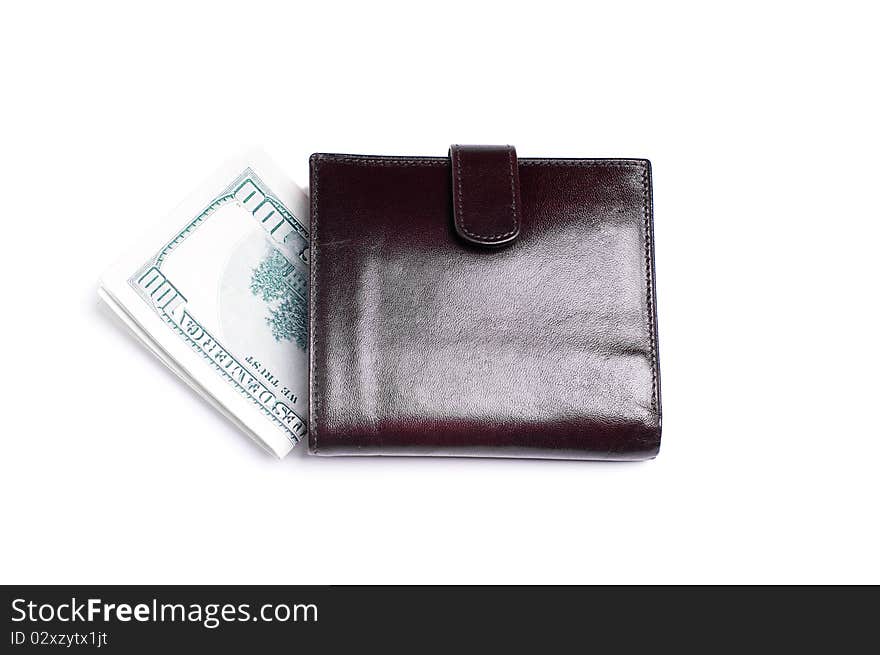 Banknotes Dollars In Leather  Purse