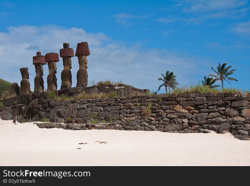 Moais in anakena beach, Eastern island