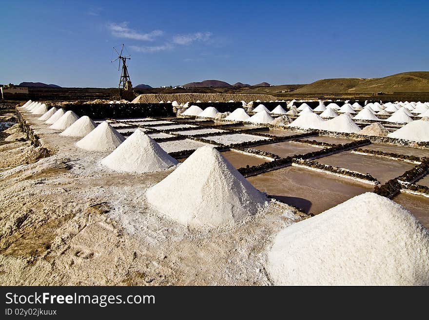 Salt piles on a saline exploration in Janubio, Lanzarote