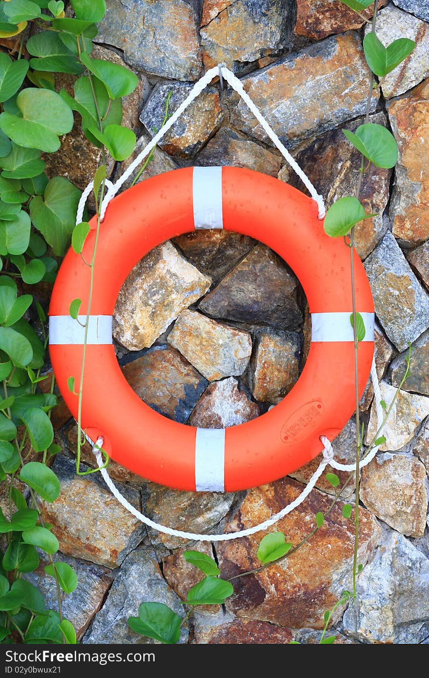 Orange floating on the stone wall. Orange floating on the stone wall