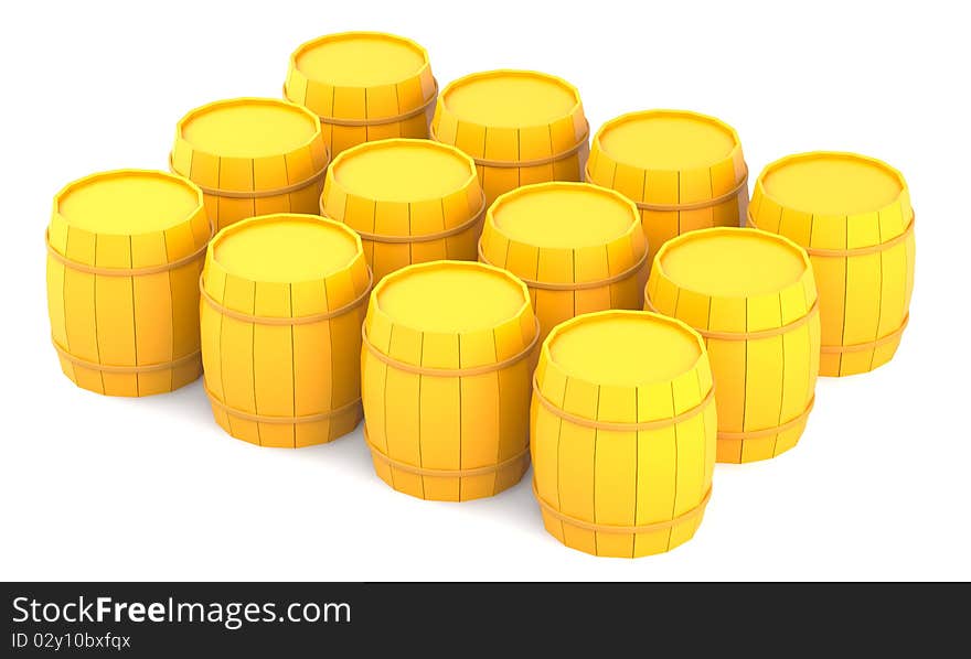 Yellow barrels isolated on white background