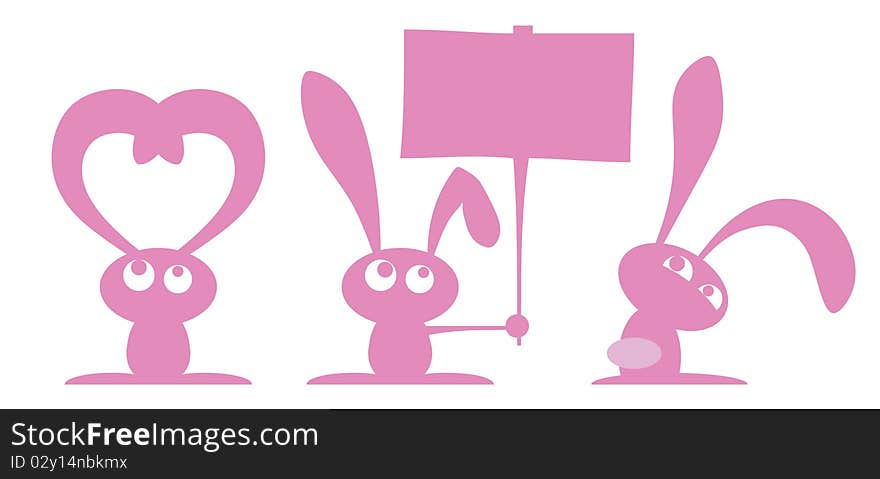 Three Small Pink Rabbit