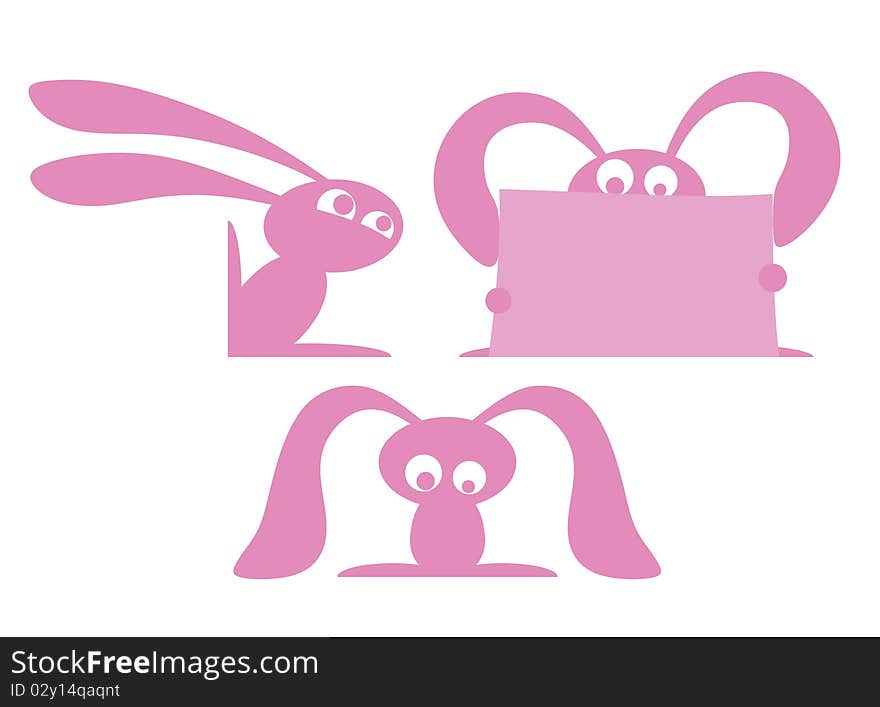 Three small pink rabbit on a white background