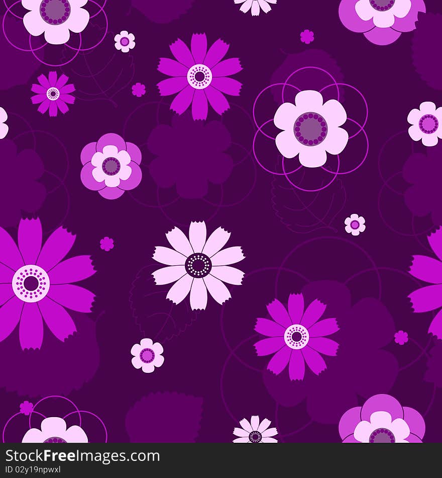 Seamless violet flowers pattern.