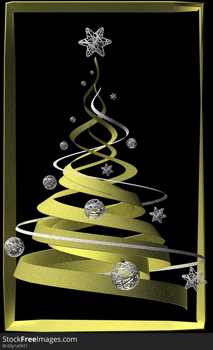 Stylish golden decorated Christmas tree on the black background