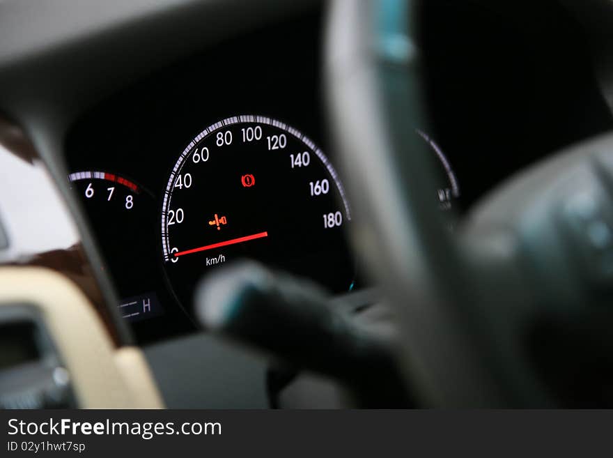 Close-up on the car speedometer