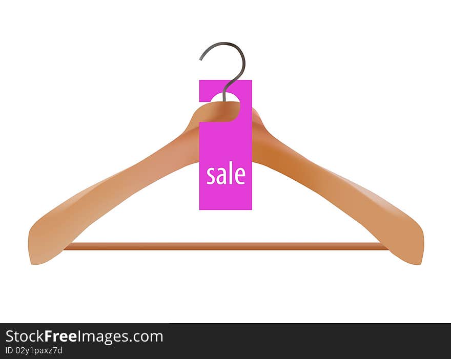 Wooden coat hanger and sale tag illustration