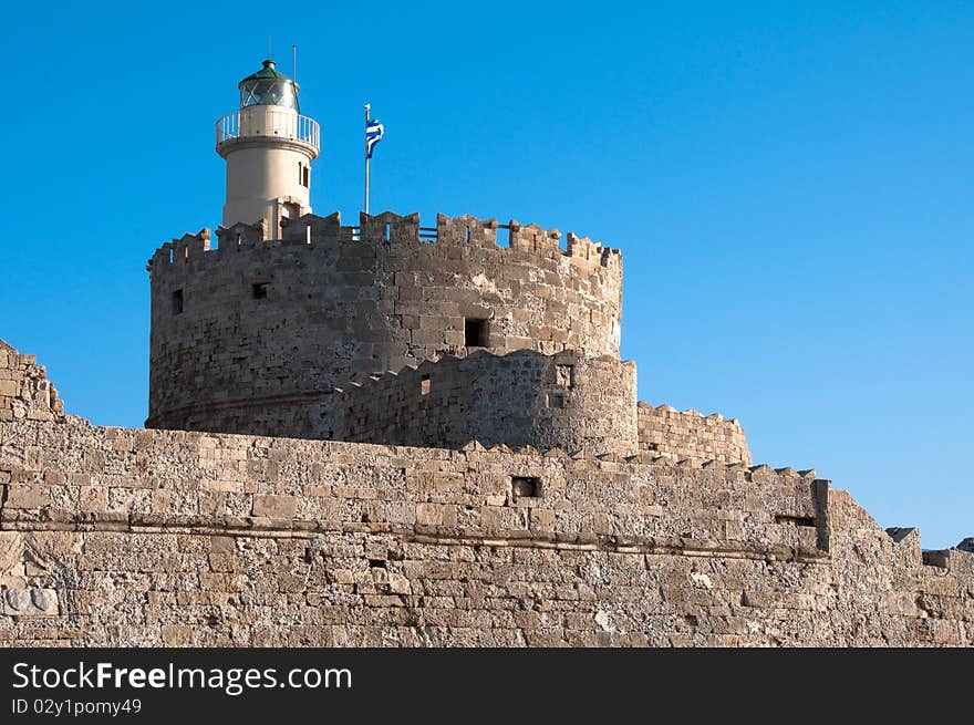 Lighthouse at Rhodes island's Harbour