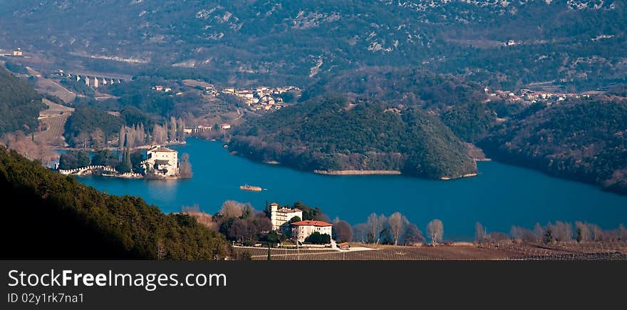 Panorama of the lake of Toblino castle