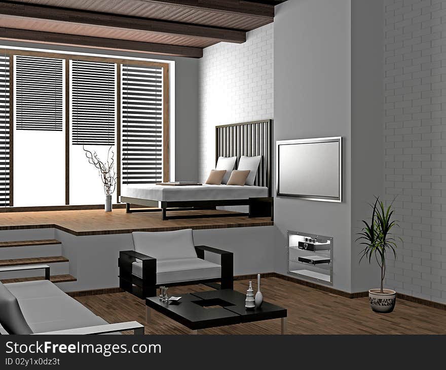 Modern interior of living room 3D