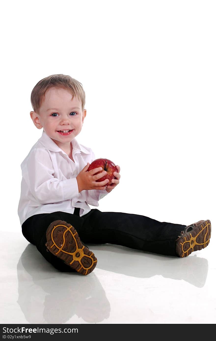 Little baby boy with apple. Little baby boy with apple