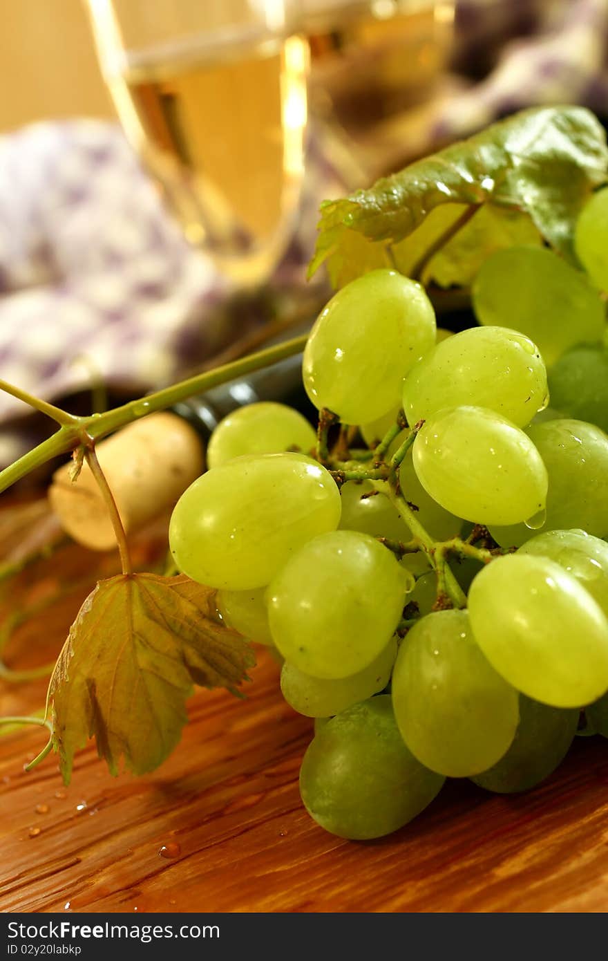 Fresh grapes, vine and vine bottle, holiday