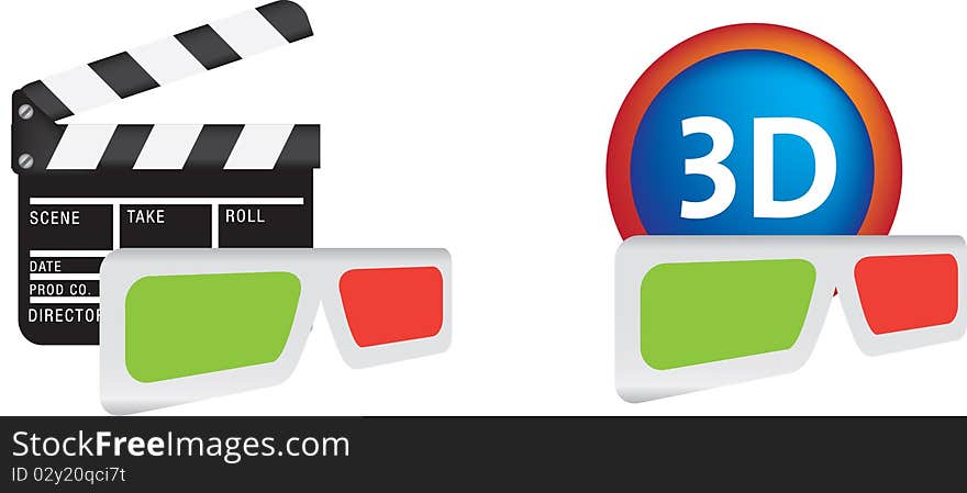 3d movie icon set illustration set on white