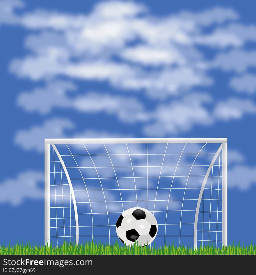 Soccer gates with ball on background blue sky with cloud. Soccer gates with ball on background blue sky with cloud