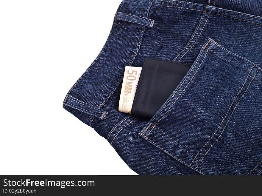 Wallet with money in jeans pocket