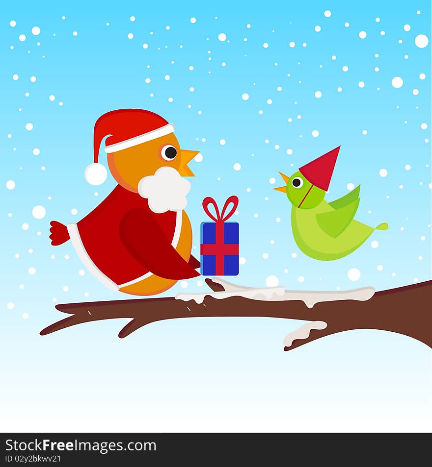 Christmas bird with gift illustration vector