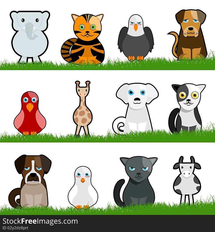 Set of cute animals illustration vector