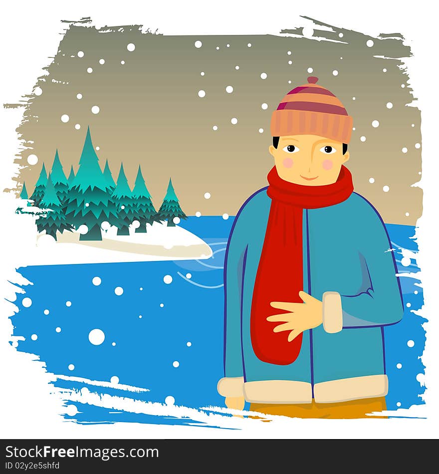 Winter man and decoration background vector