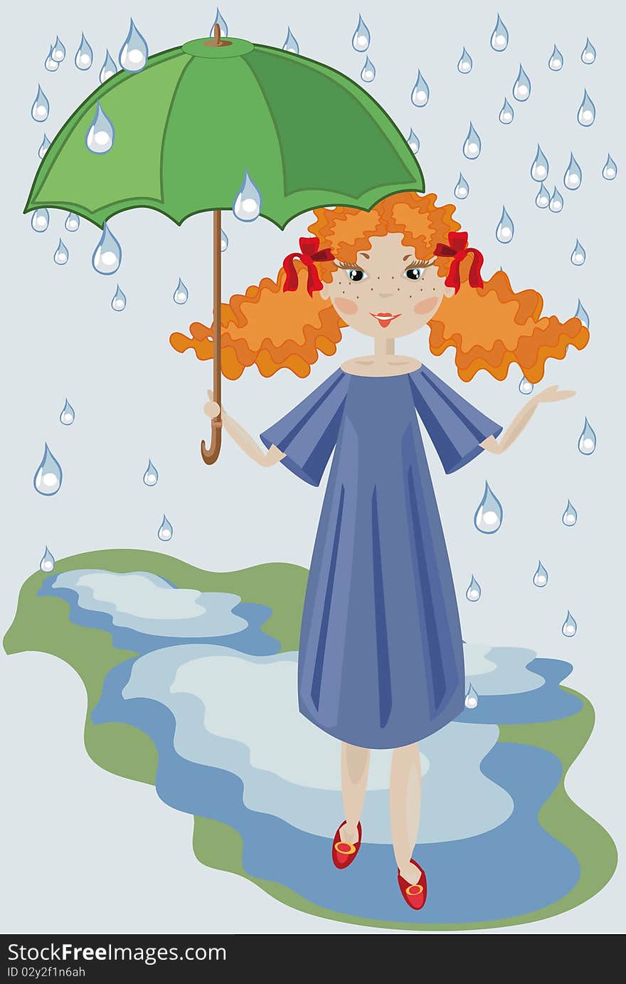 Girl in the blue dress, with umbrella under the rain. Girl in the blue dress, with umbrella under the rain.