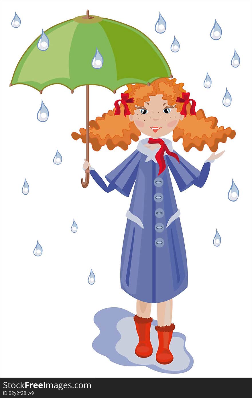 Girl in the blue coat, with umbrella under the rain. Girl in the blue coat, with umbrella under the rain.