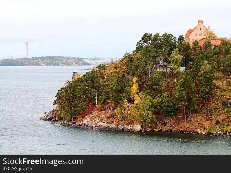 View of Stocholm suburbs in autumn