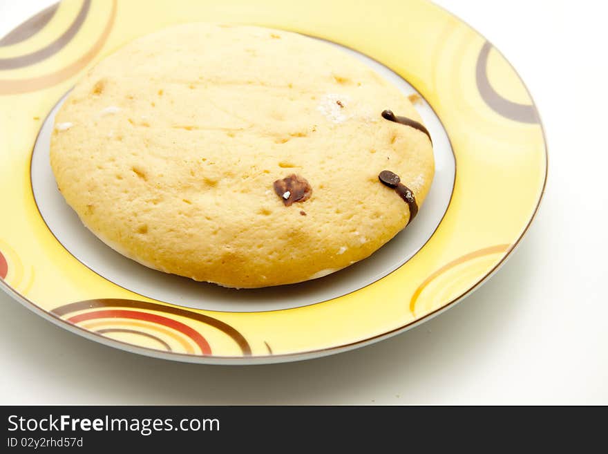 Pastry with chocolate filling and onto plates