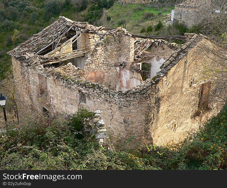 The ruin of a once grand house in the village of abizanda in spain