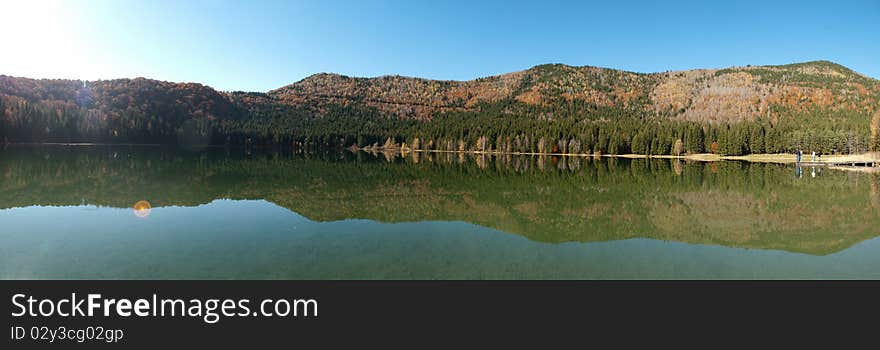 Autumn panorama at saint Ana lake from Romania on a beautifull sunny day. Autumn panorama at saint Ana lake from Romania on a beautifull sunny day.