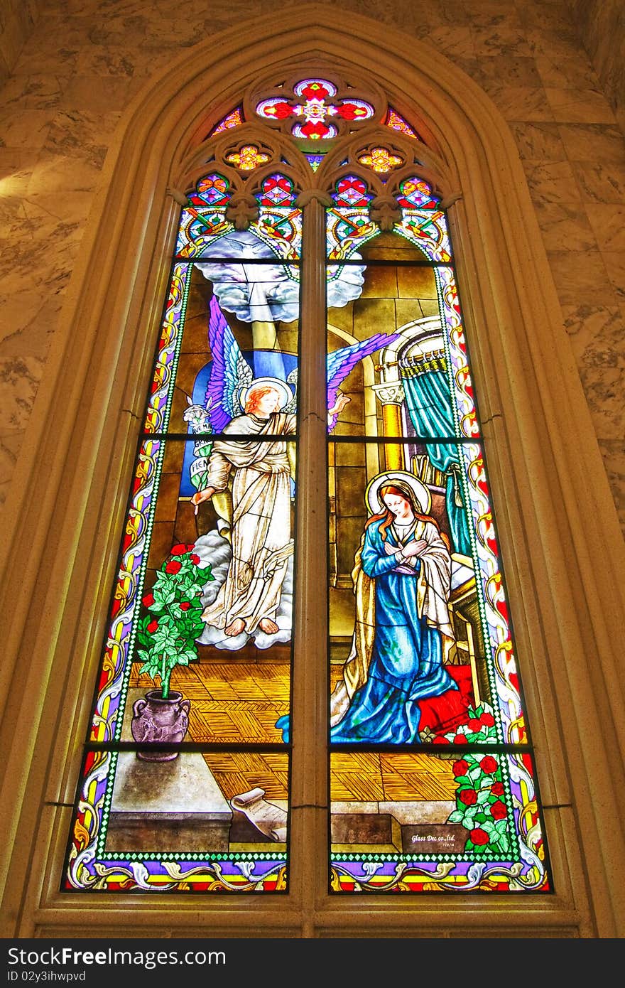 Stained glass Inside Interior a Catholic Church, Assumption University, Thailand