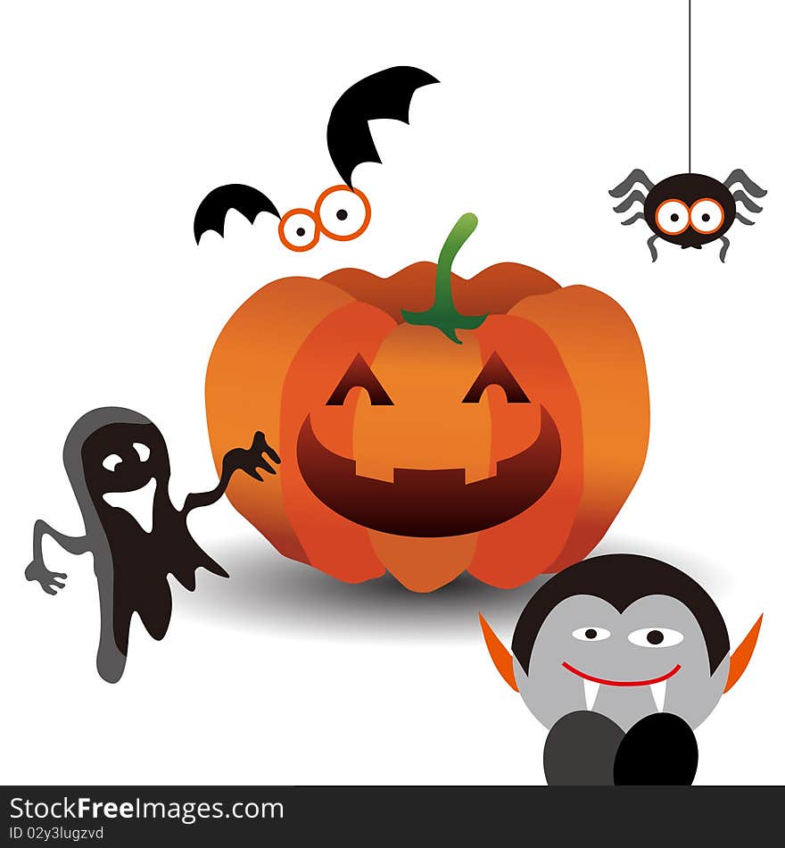 Funny Halloween characters in orange, black and white color