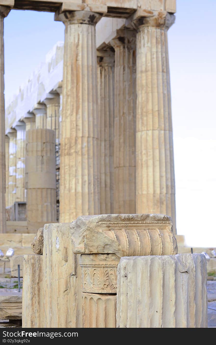 Capitals and columns of Parthenon. Photo