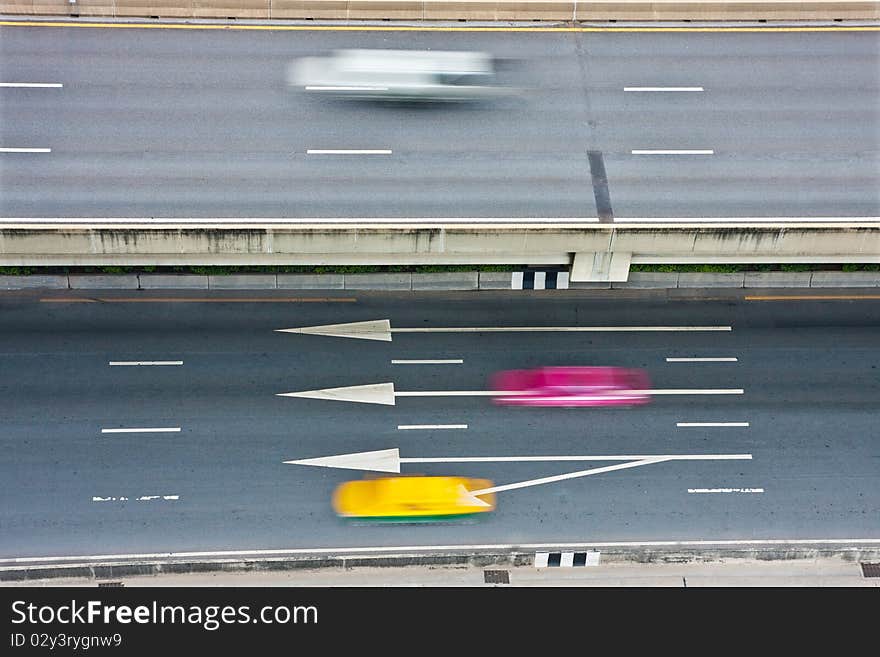 Traffic with motion blur motorway moving, multi-lane