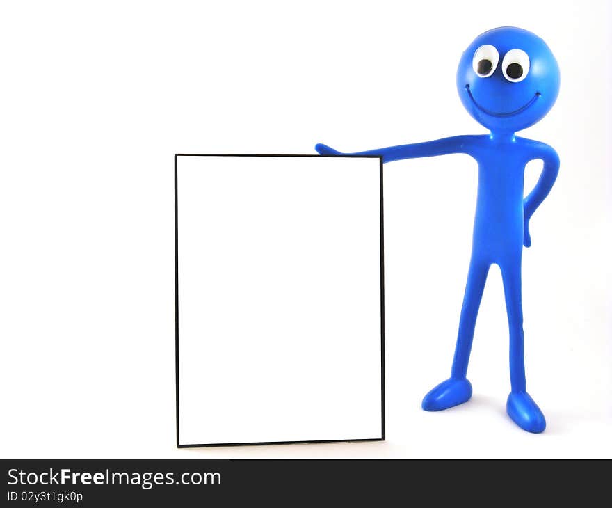 Blue man figure holding advertising board 2