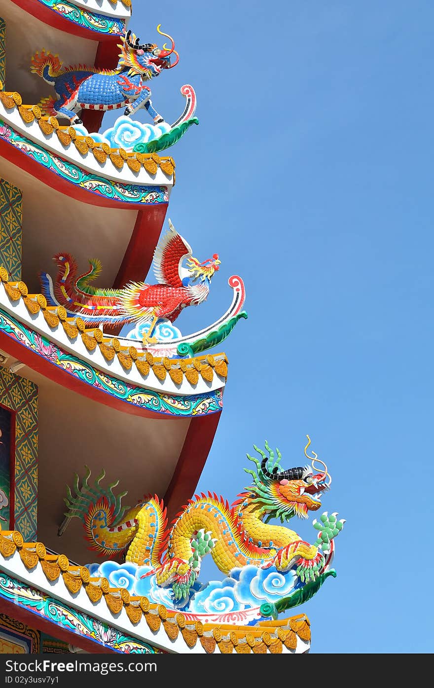 Chinese decoration style on temple roof. Chinese decoration style on temple roof.