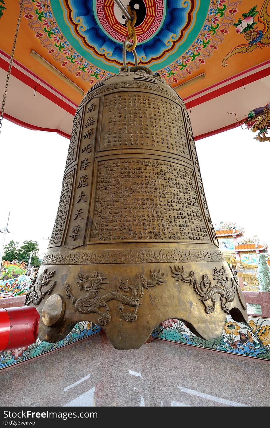 Huge brass bell in chinese temple. Huge brass bell in chinese temple.