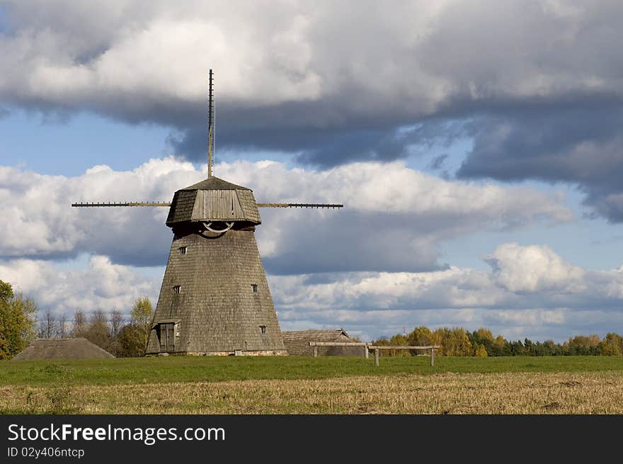 Scenes of a farm under clouds sky