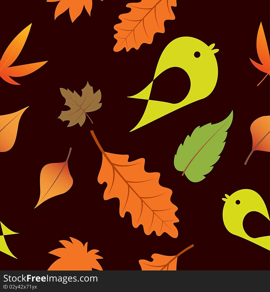 Seamless background with leaves and bird. Seamless background with leaves and bird