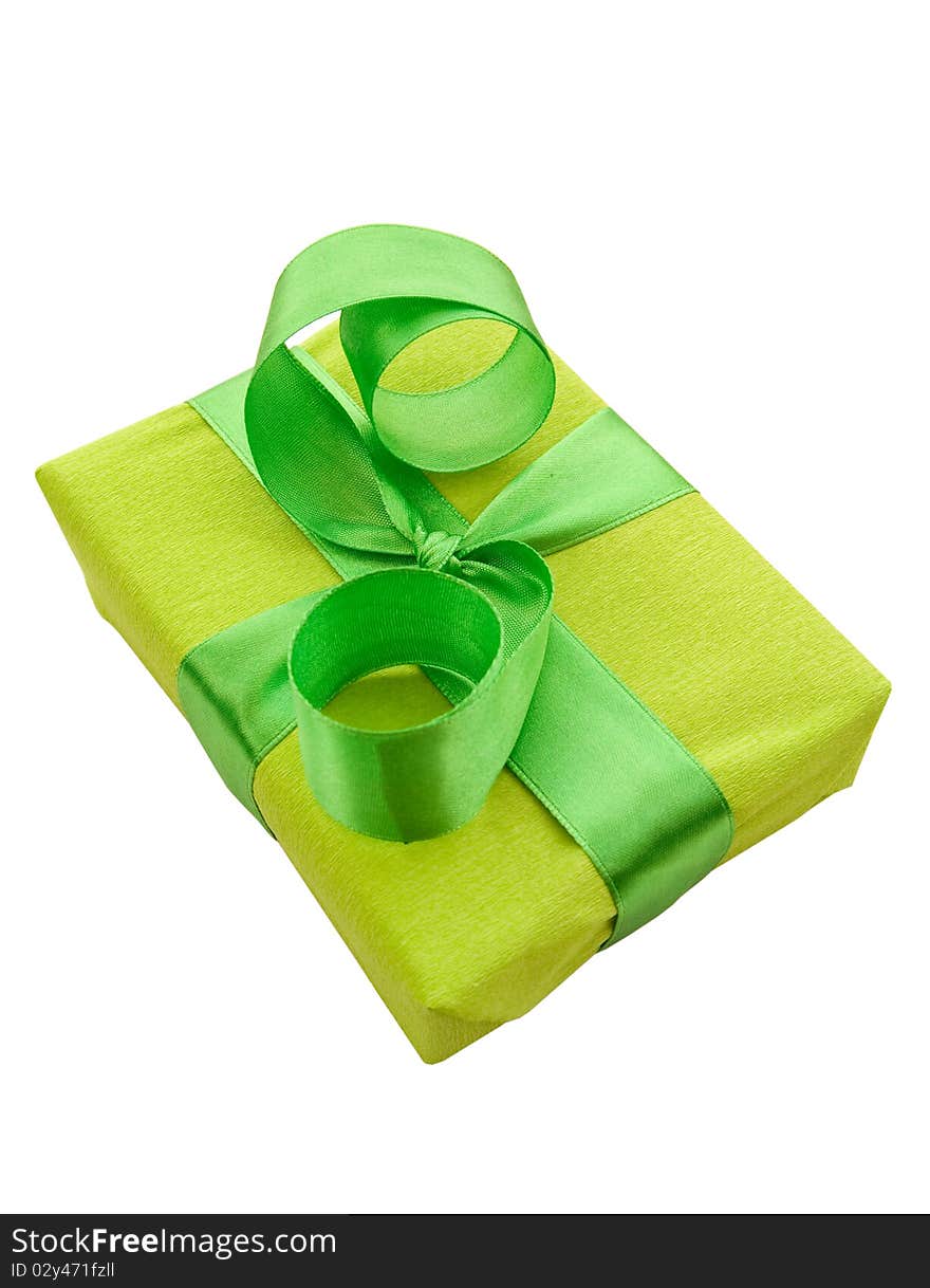 Green Gift Box With Green Satin Ribbon