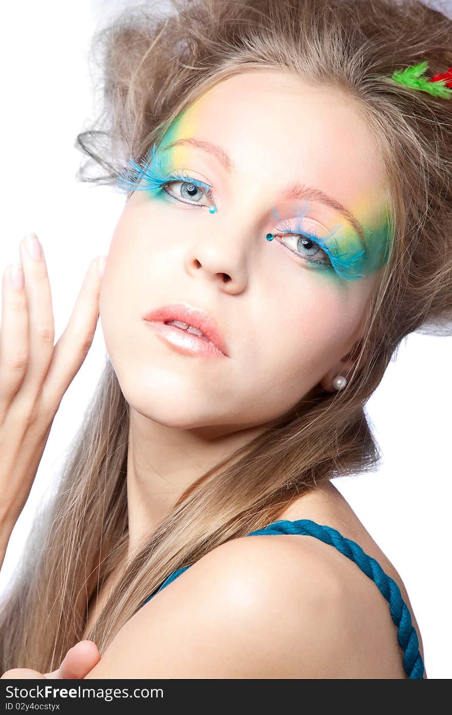 Beautiful Woman  With Color Makeup