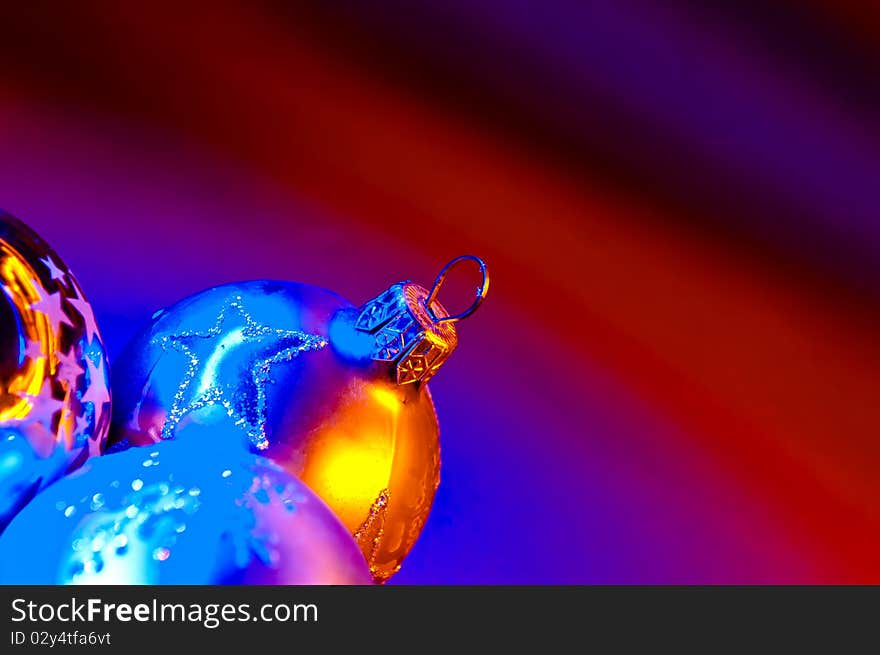 Colorful Christmas decorations on a bright background