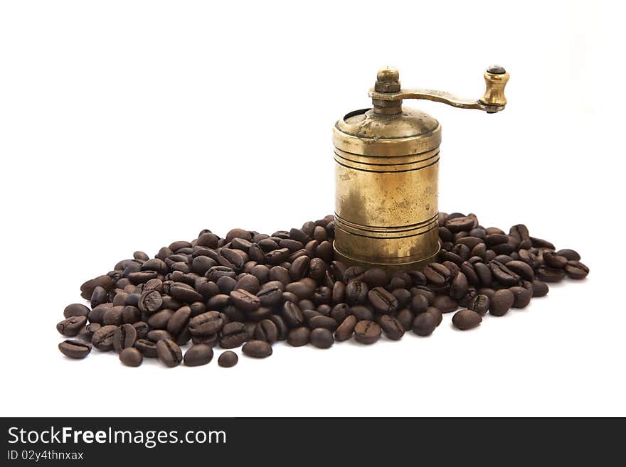 Vintage Coffee Grinder With Coffee Beans