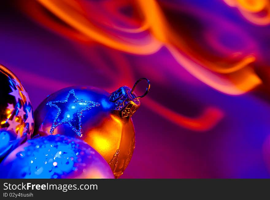 Colorful Christmas decorations on a bright background