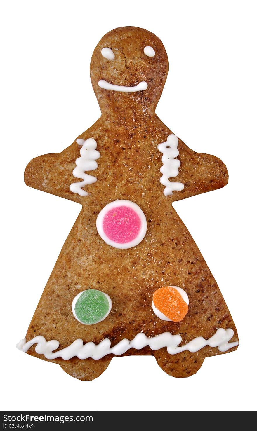 A Gingerbread Woman, isolated on white. Photographed in a studio.